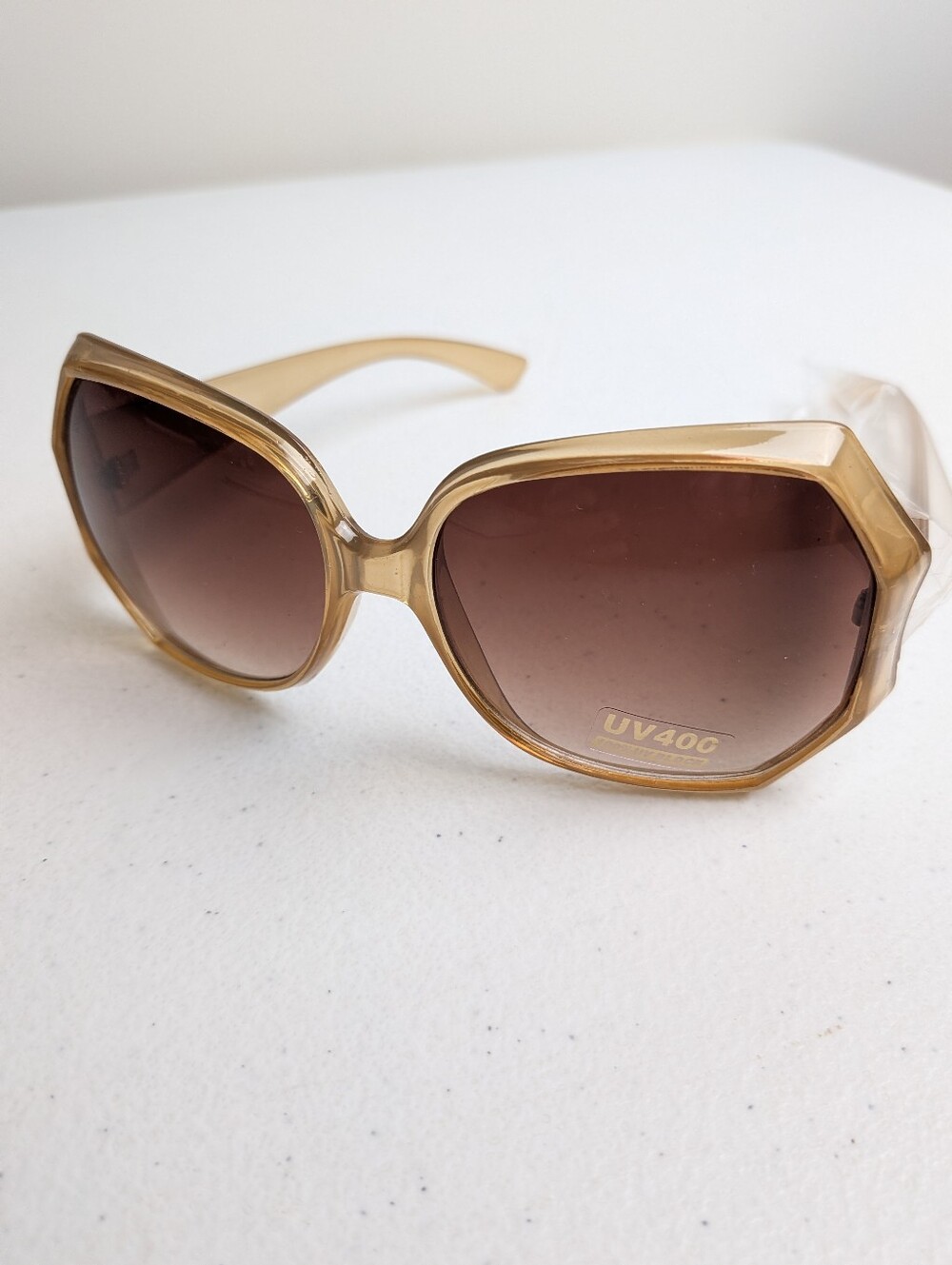 Women's Oversized Beige Light Brown Cat Eye Butterfly Sunglasses UV 400